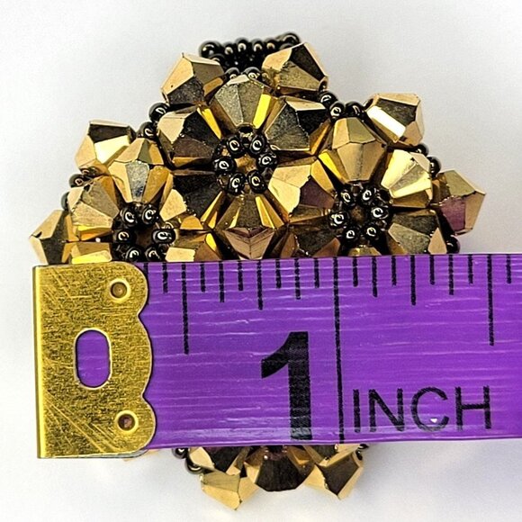 Gold Sparkling Crystal Ring Cluster Ring Glitter Bicone Beads Stretch Ring - Picture 5 of 10